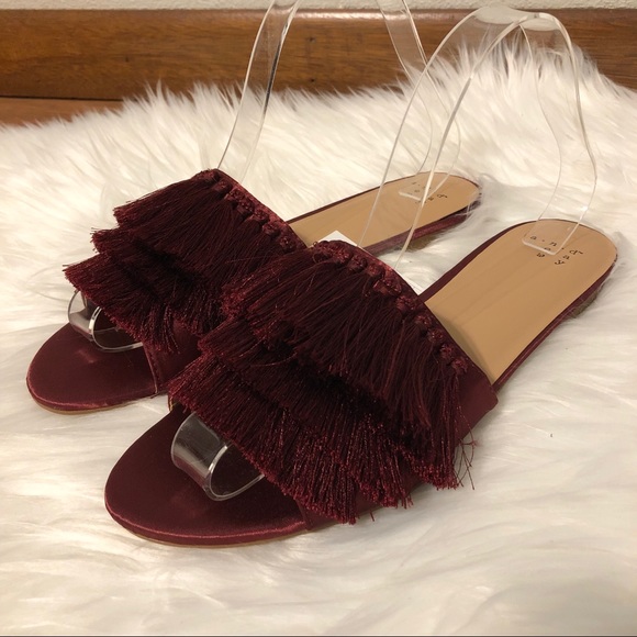 A New Day Sandals Burgundy Benetta Fringe Satin - Picture 4 of 8